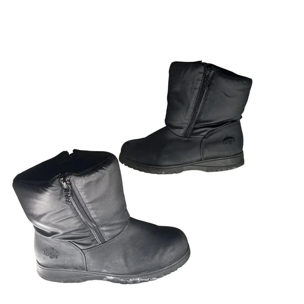 Totes Roberta Snow Boots 8.5 Black Mid Calf Side Zip‎ Winter Weatherproof